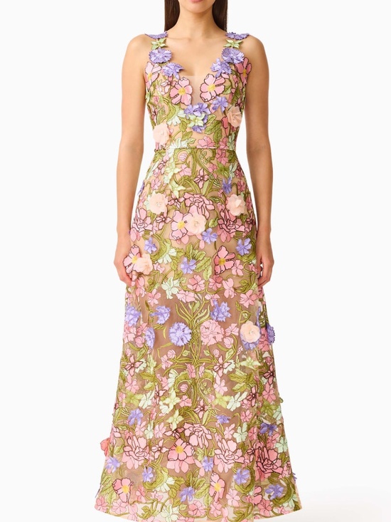 Elliatt Dresses & Skirts - ELLIATT Flora A-Line Gown Pink Green Floral 3D Flower Embellished Dress - SMALL